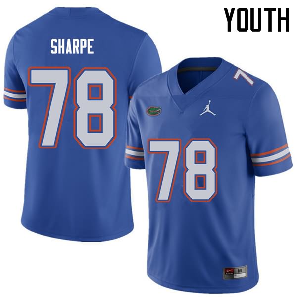 NCAA Florida Gators David Sharpe Youth #78 Jordan Brand Royal Stitched Authentic College Football Jersey RCP3664XB